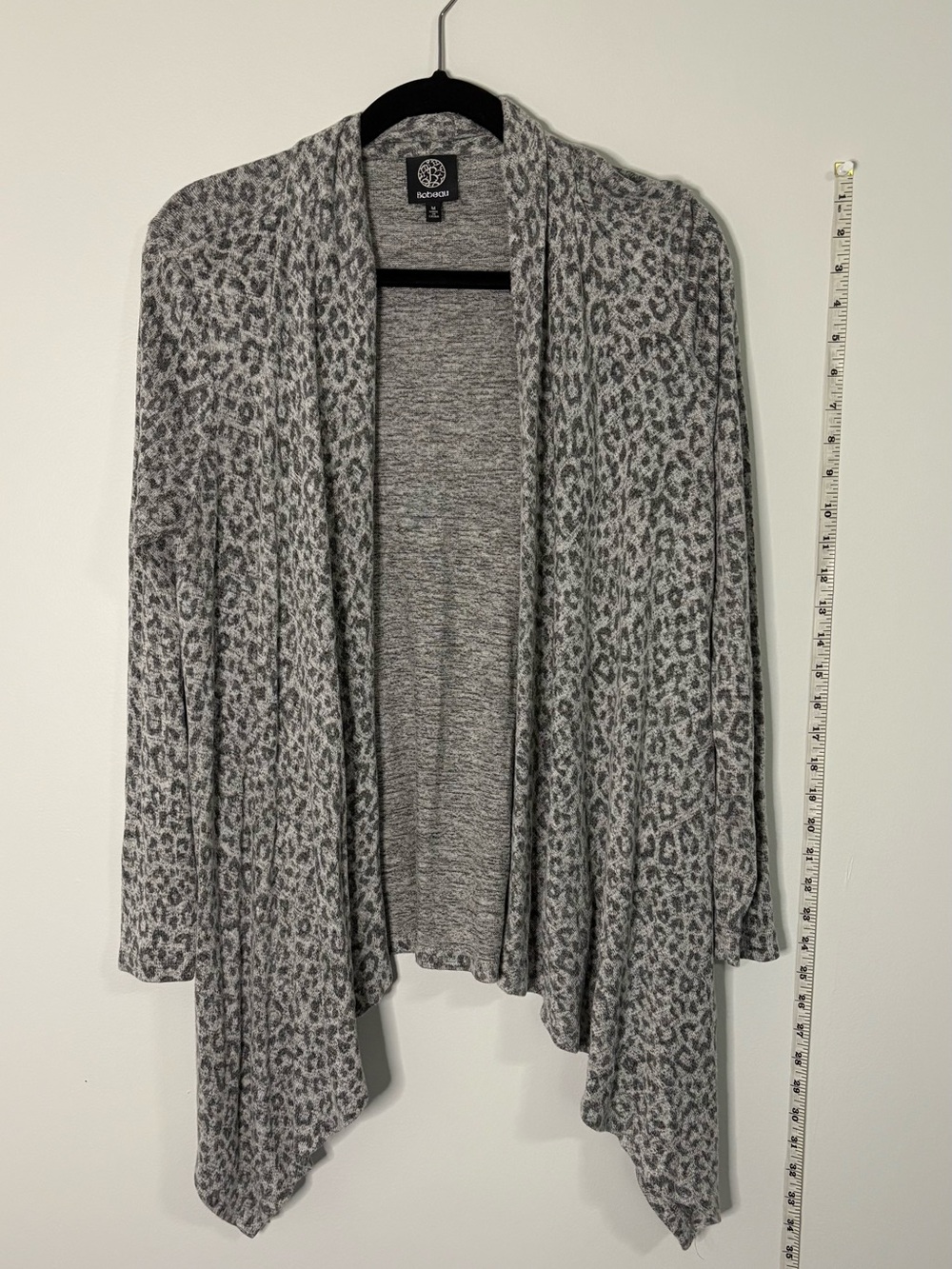 Gray Leopard Draped Open Front Cardigan